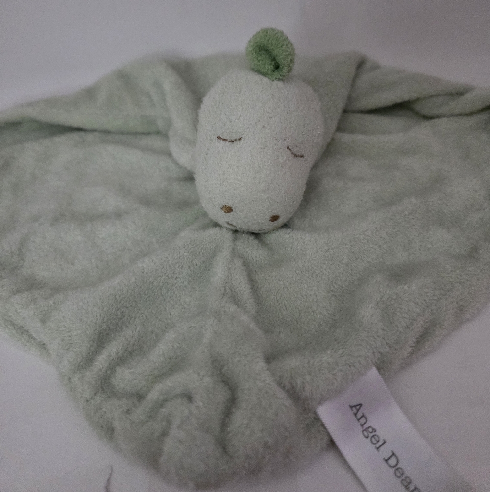 Angel Dear Plush Green Dinosaur Baby Lovey Knotted Corners Security Blanket